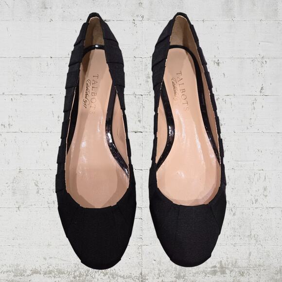 Talbots Black Canvas Almond Toe Slip On Pleated Classic Ballet Flats Size 6 - Picture 5 of 13